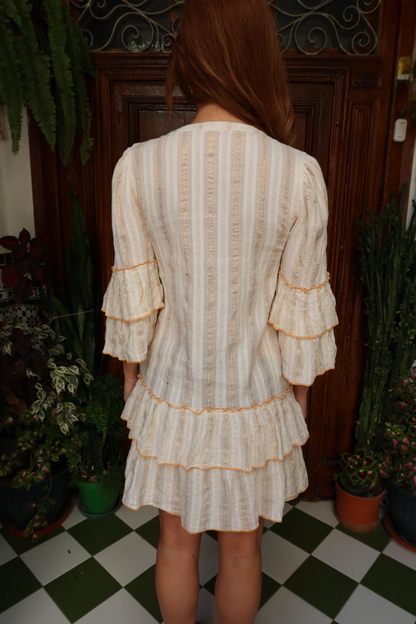 Lea Embroidered Ecru Dress