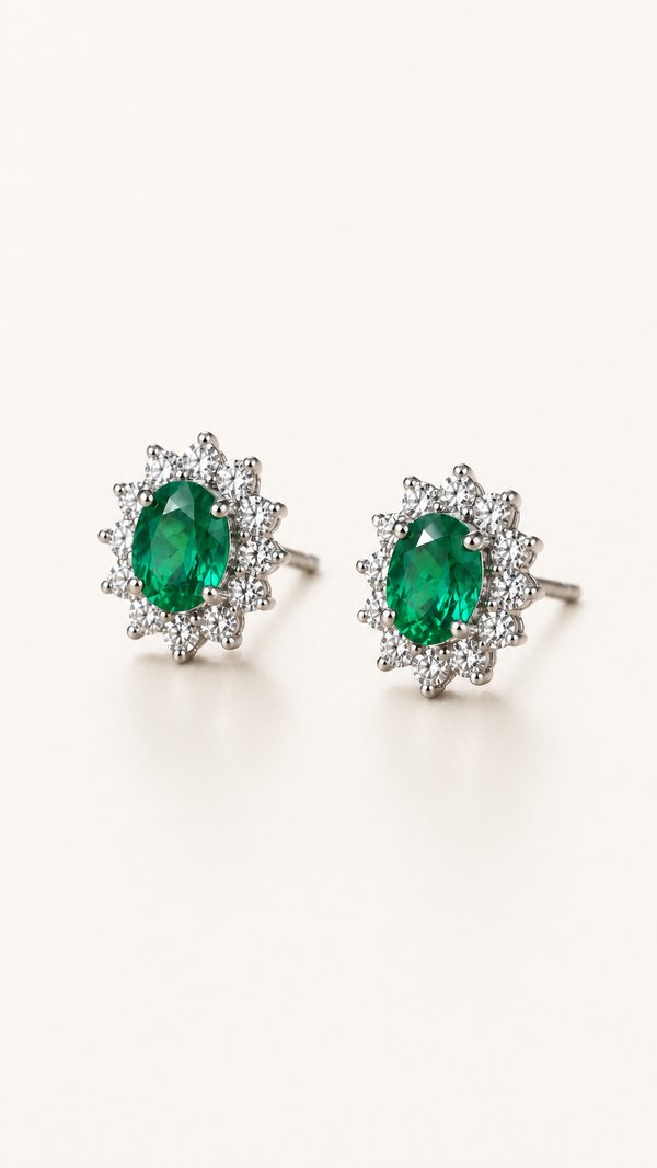 Emerald Earrings - 925 Silver