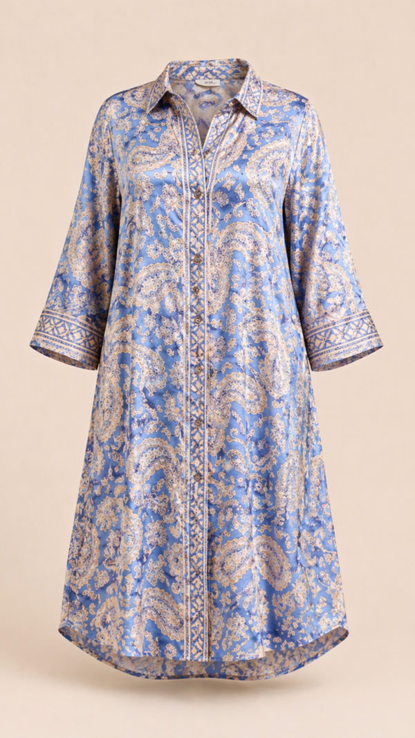 Blue Paisley Shirt Dress
