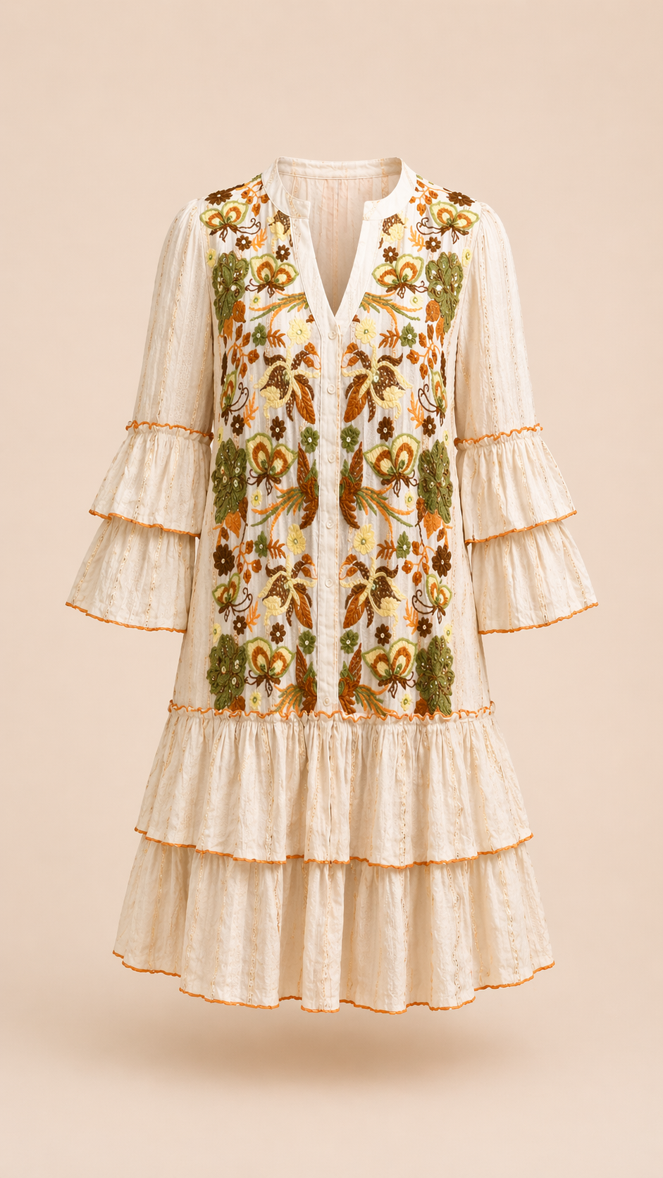 Lea Embroidered Ecru Dress