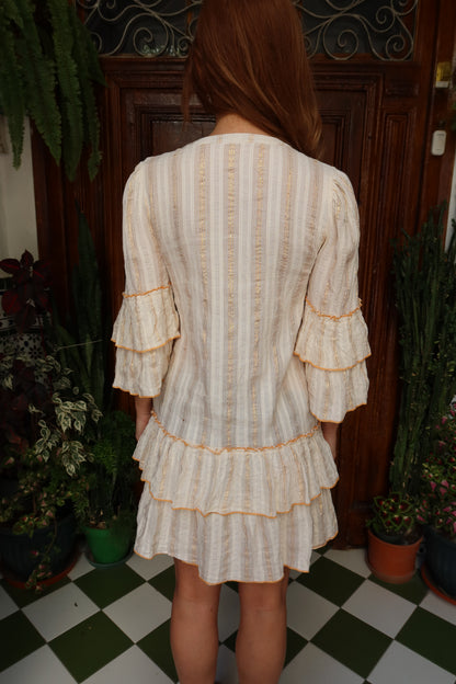 Lea Embroidered Ecru Dress