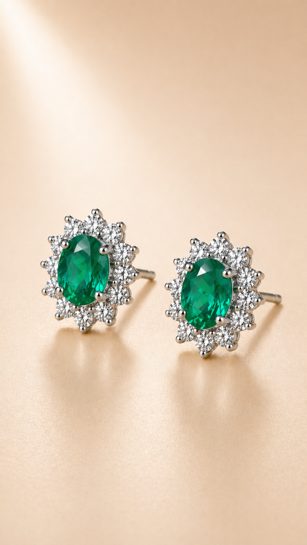 Emerald Earrings - 925 Silver