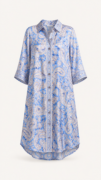 Blue Paisley Shirt Dress