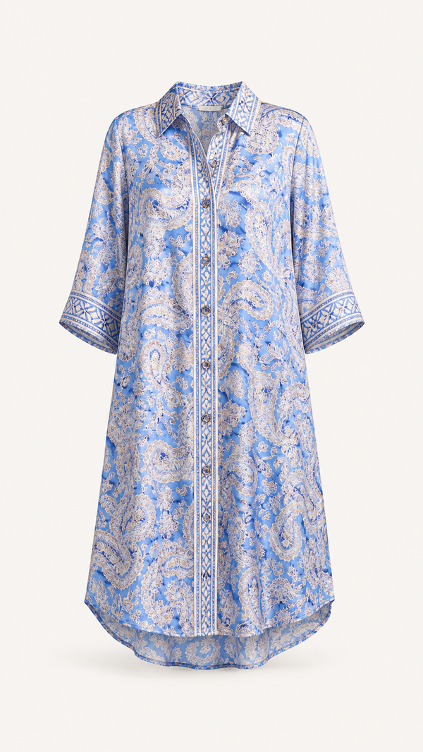 Blue Paisley Shirt Dress