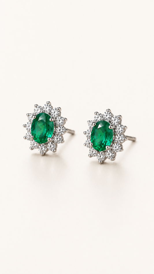 Emerald Earrings - 925 Silver