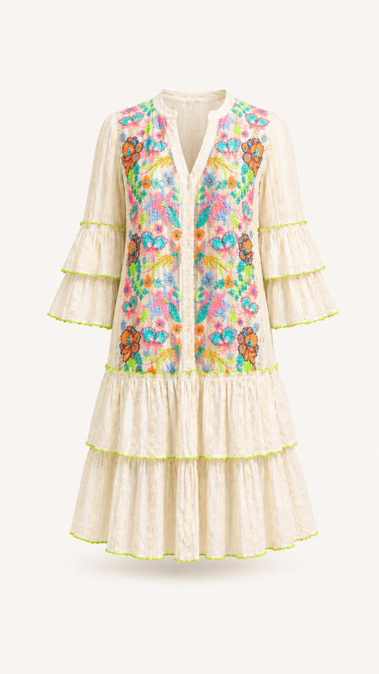 Kim Embroidered Off-White Dress