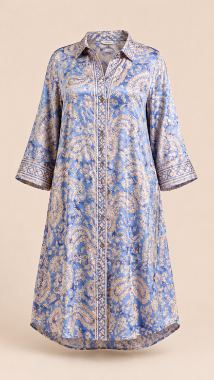 Blue Paisley Shirt Dress