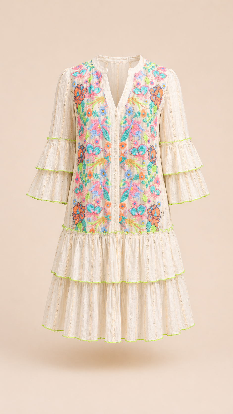 Kim Embroidered Off-White Dress
