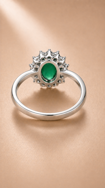 Emerald Halo Ring - 925 Sterling Silver